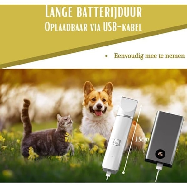 4-i-1 Hundtrimmer för Tjock Päls, Sladdlös, 7 Tillbehör, med Nagelborr, Tyst, Ljudlös Hundhårstrimmer