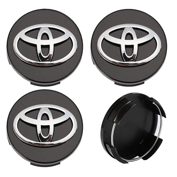 4-pack - Toyota Centrumkåpor / Hjulnav Emblem - Bil 62mm - Svart 75