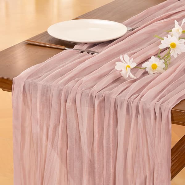 Rosa gasbindsduk, sommar bohemisk lantlig stil tyll grå-rosa gasbindsduk, lämplig för bröllopsfester (90*400cm)