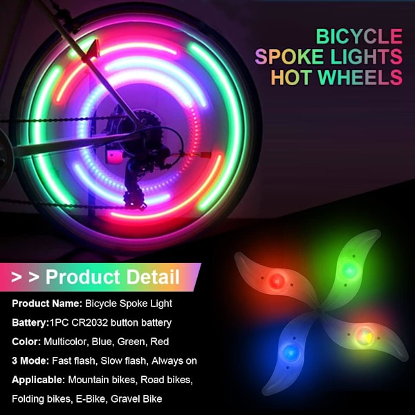 Cykelfälglampor 4-pack Däck Blinkande Ljus LED Neon Hjul Blinkande Cykellampa Vattentät 3 Blinkande Lägen Cykeltillbehör