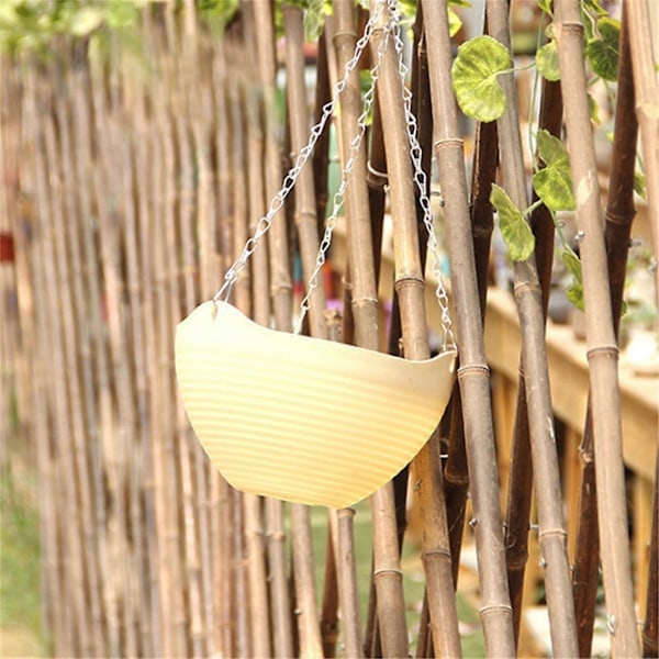 Hanging Plastic Flower Pot, Wall Mounted with Hanging Chain, Beige