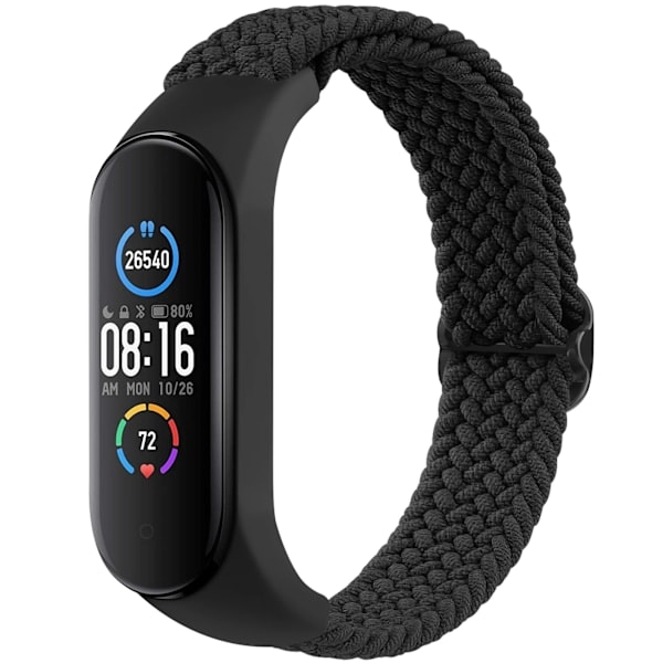 Flätat klockarmband för Xiaomi Mi Band 7 6 5 4 3 Armband Elastiskt Justerbart Armband för Amazfit Band 5 Armbandsersättningsarmband Svart