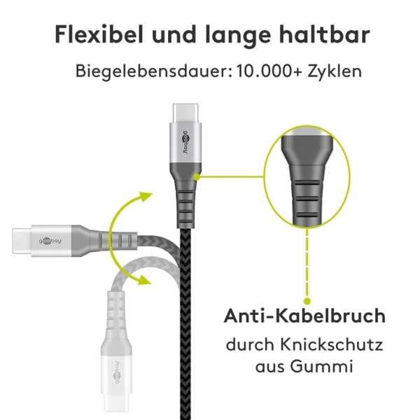 USB-C™ till USB-A textilkabel med metallkontakter 2 m