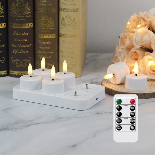 Rechargeable Tea Lights - LED Lights with Remote & Timer 280 6-Pack
