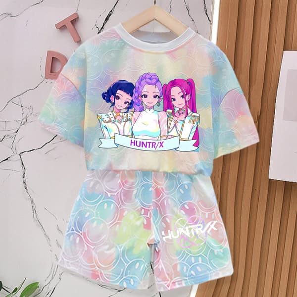 K-Pop Devil Hunter Girl Sommar T-shirt och Byxor Set - Söt Smiley Ansikte Pyjamas Set Present LMNT 136-LMNT 5 120