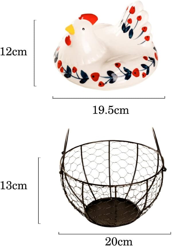 Kyllingformet keramisk eggoppbevaringskurv, jernkurv rommer 20–25 egg, eggstativ, oppbevaringsboks, eggkurv