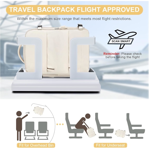 Stor rese-ryggsäck, flyggodkänd, reseryggsäck, personlig väska för flygbolag, personlig väska för Frontier Airlines, beige
