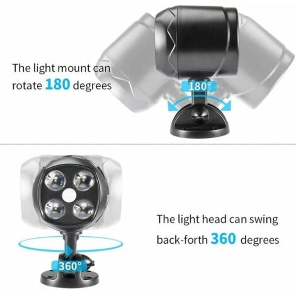Utomhus Rörelsesensorlampa, IP65 Vattentät Batteridriven 600lm LED Spotlight, Rörelsesensor med Flexibelt Batteri för