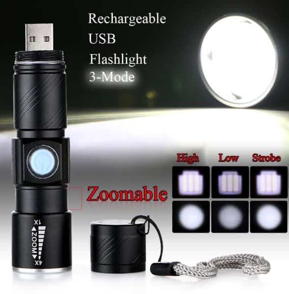 USB-LADATTAVA MINI taskulamppu 2000 lumenia Svart