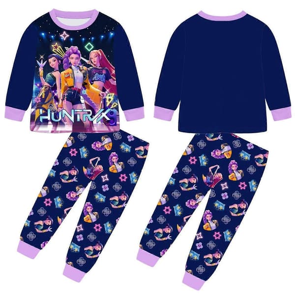 K-Pop Devil Hunter långärmad pyjamas för barn, söta tecknade pyjamas för barn, lämplig för både sömn och vardagsbruk, blå. blue 110