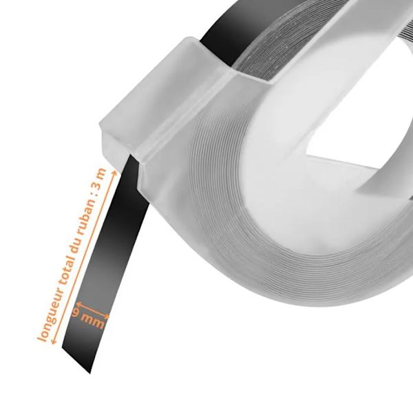 Etiketbånd - 3 ruller - Sort - 3D præget - 9mm x 3m