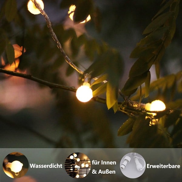 Ljusslinga, Boll, Varmvit, 100 LED (10 m) Dekoration för inomhusbruk