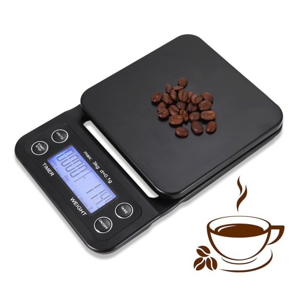 Digital køkkenvægt / kaffevægt 3 kg/0,1 g præcision Sort
