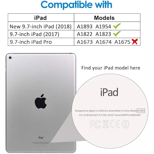 Passer Apple iPad Skall (9,7 tommer, 2018/2017 modell, 6./5. generasjon), svart