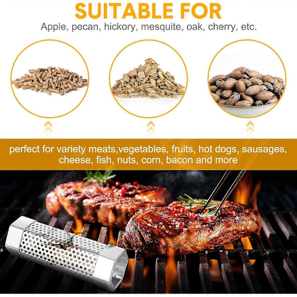 4 stk. Pille Røgrør 15 cm Stål Rustfrit Perforeret BBQ Træpille Røgrør
