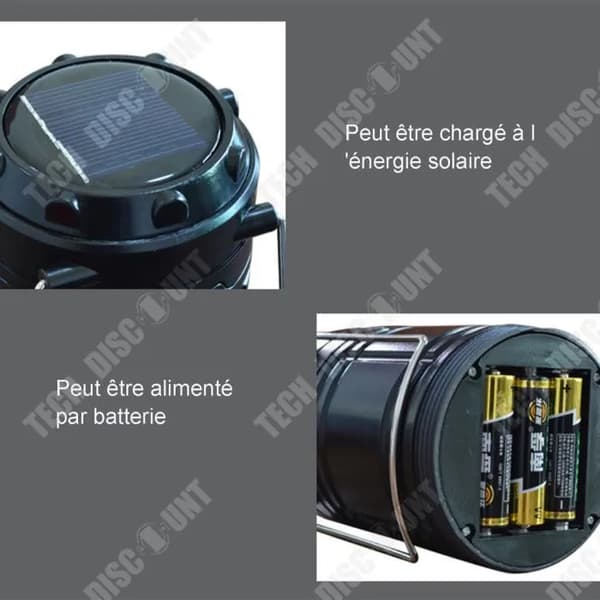 - Teleskopisk campinglampe - LED - Solenergi - Energibesparende Svart