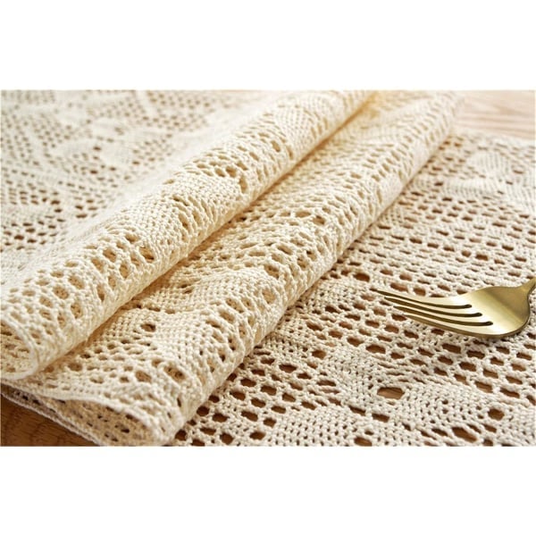 IC Vintage Makramee Pöytäliina, Käsintehty Virkattu Pitsikirjailtu Pöytäliina, Boho Puuvillakangas Tupsuilla Hääpöytään (K. 30 x 200 cm)
