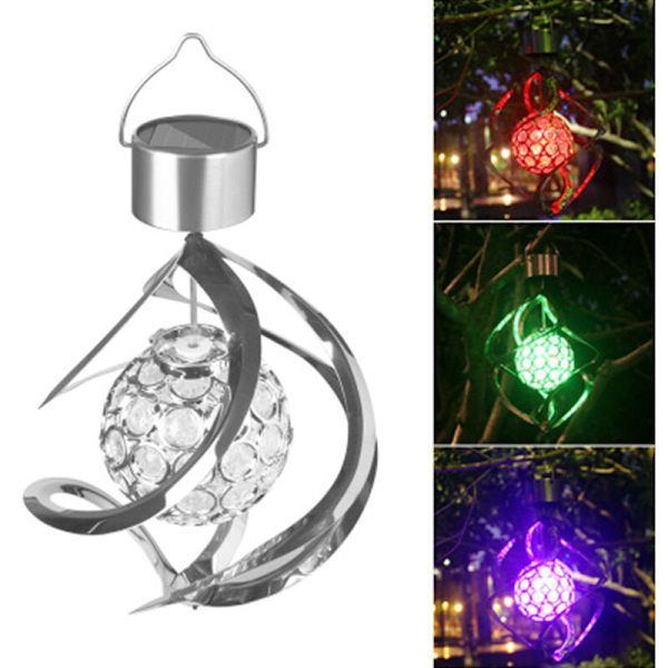 Solar LED Vindsnurra Färgskiftande Lampa Utomhus Hängande Vindspel Ljus för Trädgård Gård Gräsmatta Balkong Veranda Dekoration