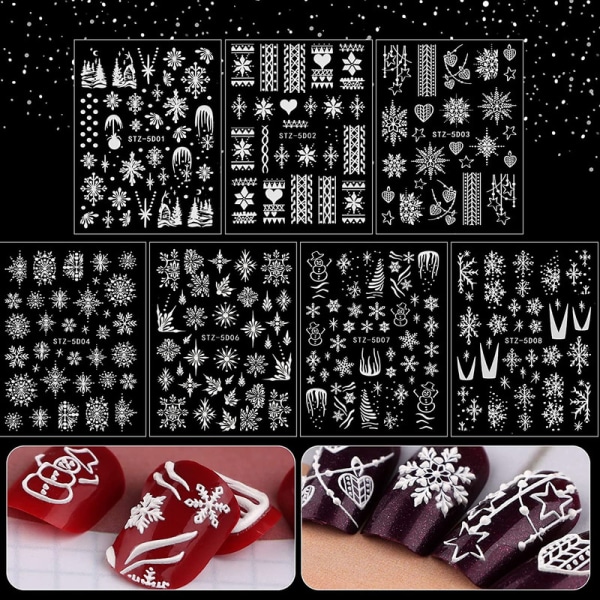 7 ark nail art för nagelkonst, 5D självhäftande klistermärken