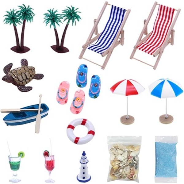 18-pack strandkollektionsset, mini strandset, minidekorationer, sommar mini snäcka parasoll