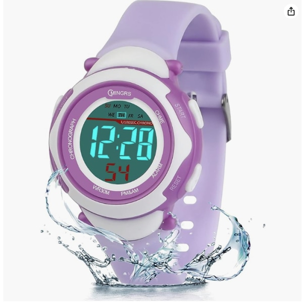 Digital watch för barn, funktionell vattentät watch för flickor med tid, datum