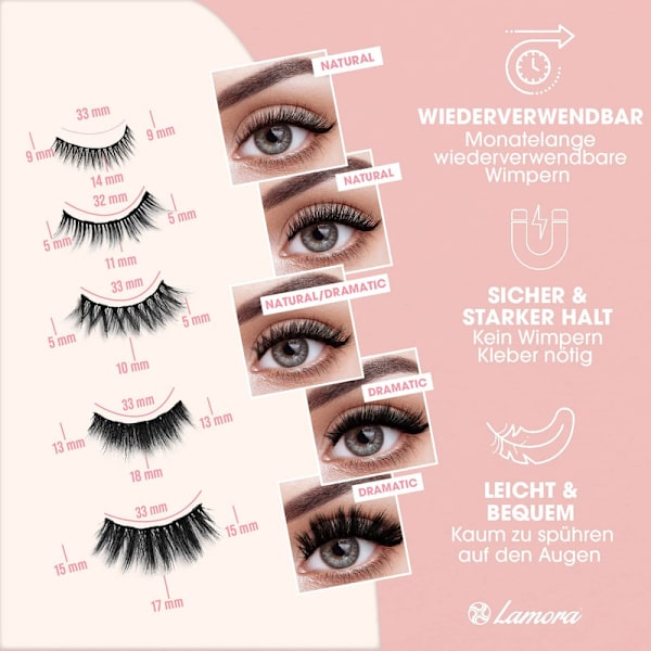 Ögonfransar med Eyeliner Kit 5 par magnetisk spegel och skyddande presentförpackning