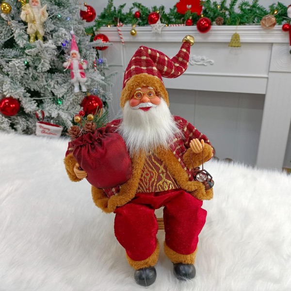 35 Cm Tomtefigur Sittande Juldekorationsdocka med traditionell presentpåse Röd tomte