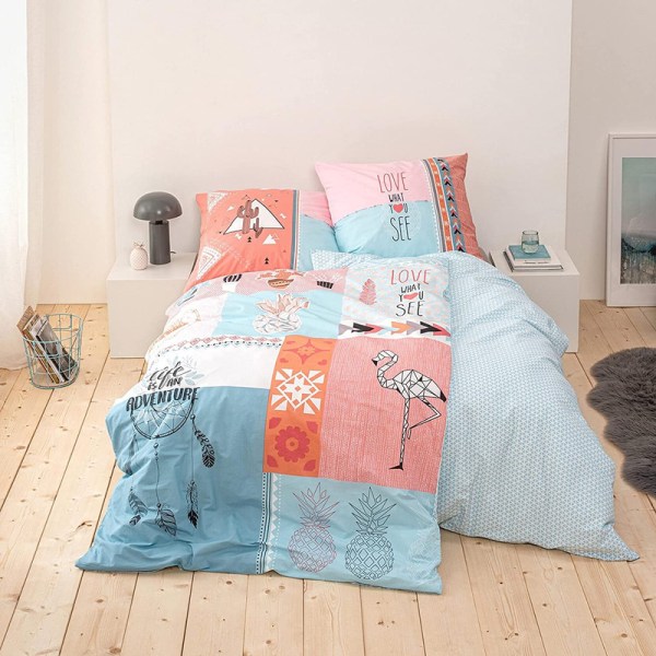 Sängkläder 135 x 200 Boho Style med Dream Catcher Flamingo Cactus