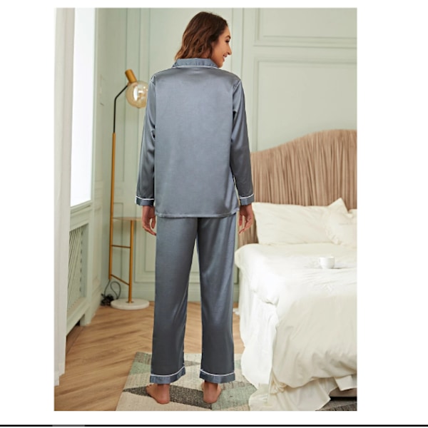 Contrast Binding Satin Pajama Set 40/42 (L)