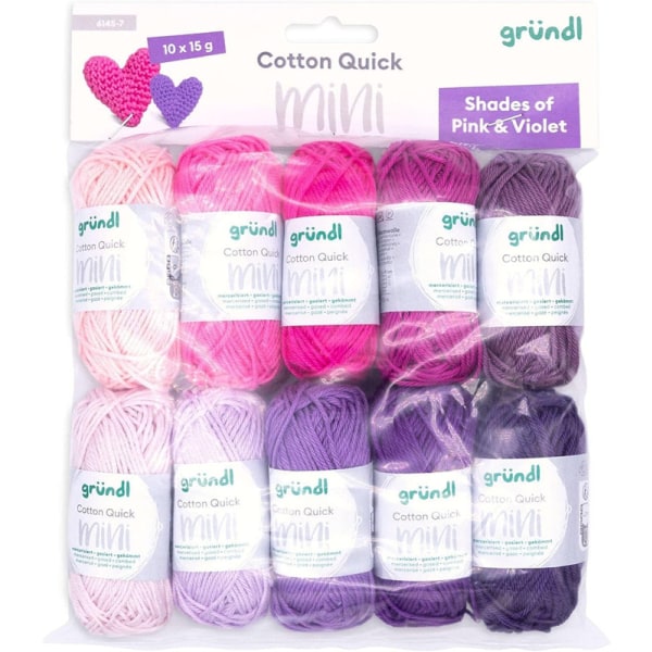 Ull Cotton Quick Mini Shades of Pink and Violet stick- och set 10 x 15 g
