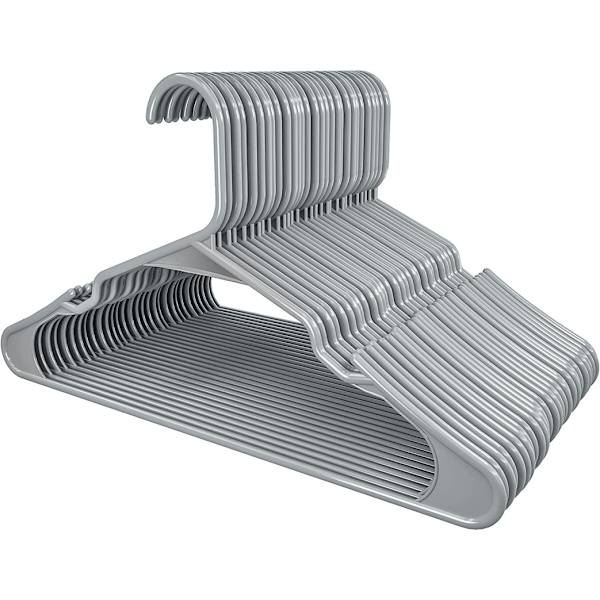 Hemma plasthängare med spår 42 cm breda, hållbara plasthängare för tröjor, (grå, 50 st)