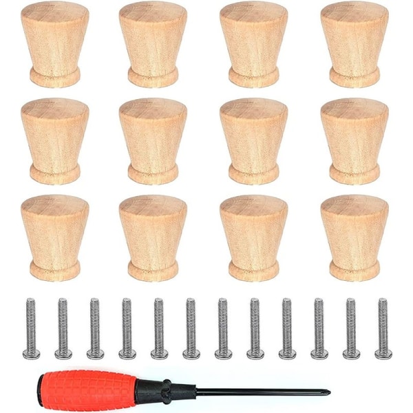 12 stycken trämöbelknoppar runda träknoppar skåpknappar med skruvar