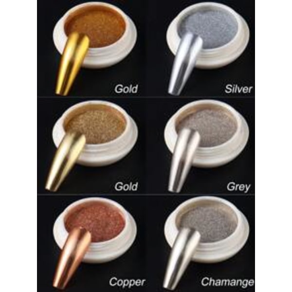 6pcs Chrome Gold Silver Nail Powder Pigment Mirror Metallic Rubbing Nail Art Glitter Dust Decorations