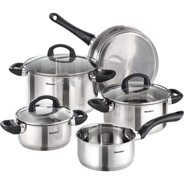 Mia Stainless Steel Cookware Induction Cookware Pans with Glass Lid Set 5 Pieces