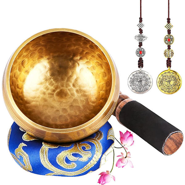 Tibetan Tibet Bowl Set, Tibet Singing Bowl med Trollstav och Tibet Bowl Kudde,