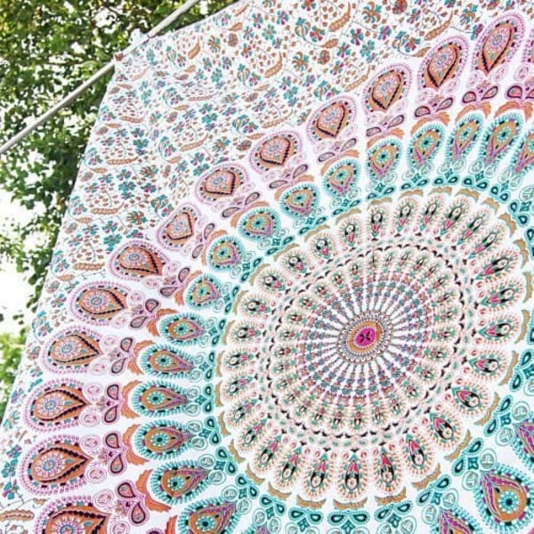 Gobeläng Enkel Hippie Mandal Vägghängande konstdekor Mandala 84 x 55 tum (rosa)