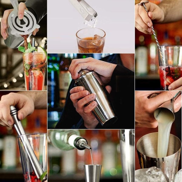 Cocktailshaker set, set 750 ml verktygssats i rostfritt stål, 12 delar