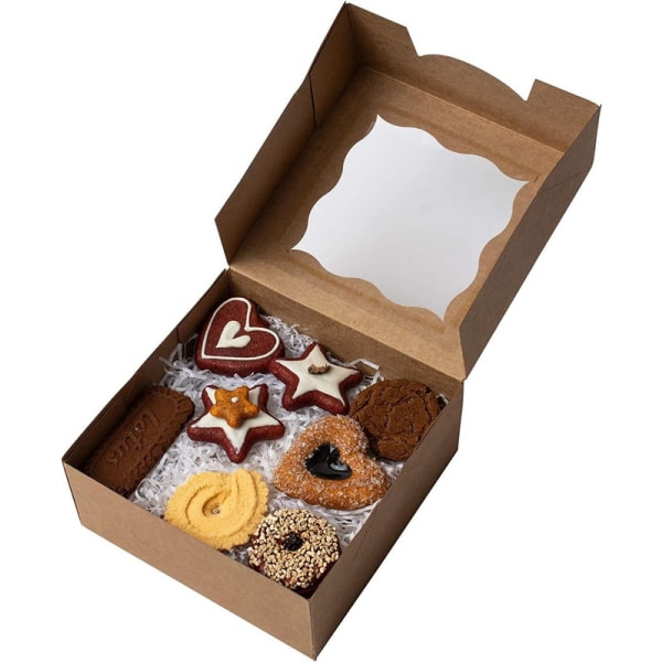 Brown Kraft Paper Gift Boxes for Pastry with Display Window (24 Pieces)