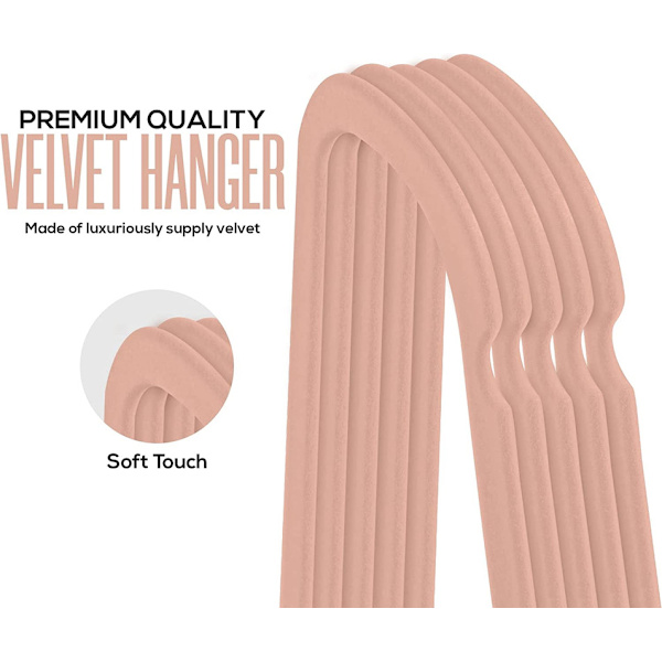 Premium Velvet Anti-Slip klädhängare starka nog att hålla jackor och tröjor (rosa, 50 stycken)