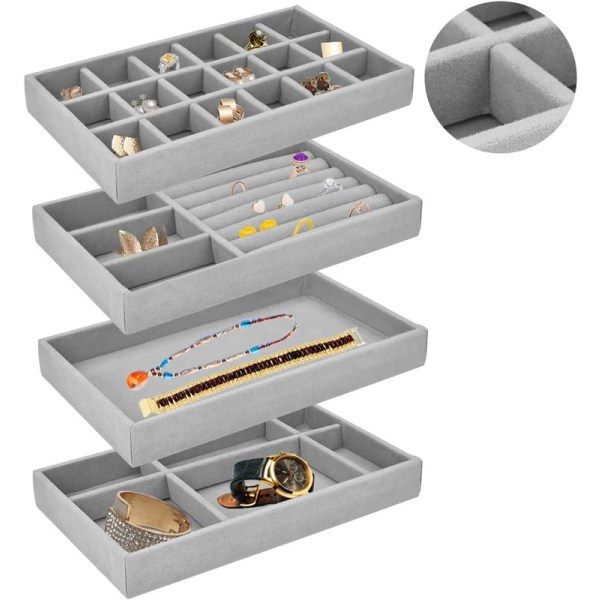 Smyckesförvaringslåda Set med 4 smyckesbrickor, stapelbara lådor