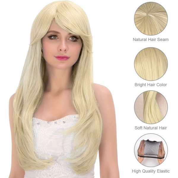 Långa vågiga blonda peruker för kvinnor, 3 - pack ljusblonda peruker Solglasögon och cap