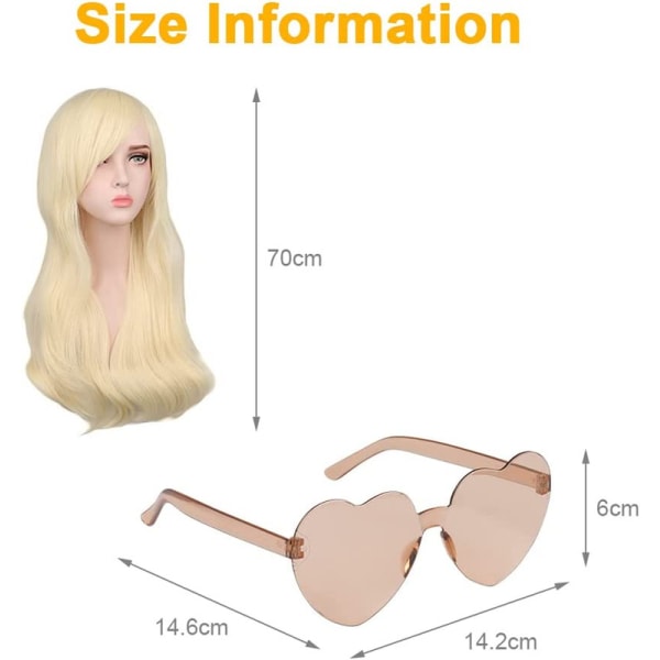 Långa vågiga blonda peruker för kvinnor, 3-pack ljusblonda peruker Solglasögon och cap ,