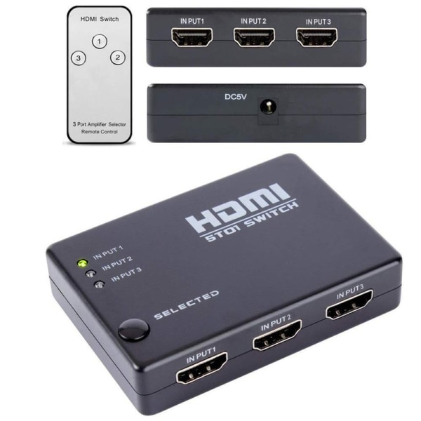 HDMI Switch 3-i-1 ut kompatibel med PS5, HDTV, Xbox, Fire Stick, DVD, projektorer och mer