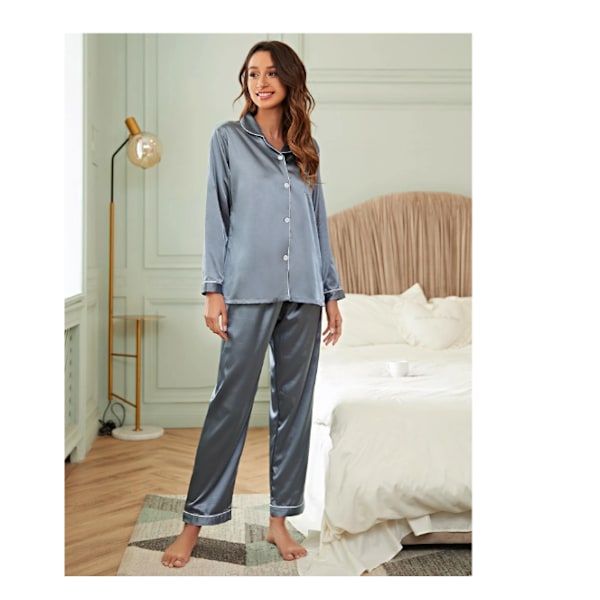Contrast Binding Satin Pajama Set  44 (XL)