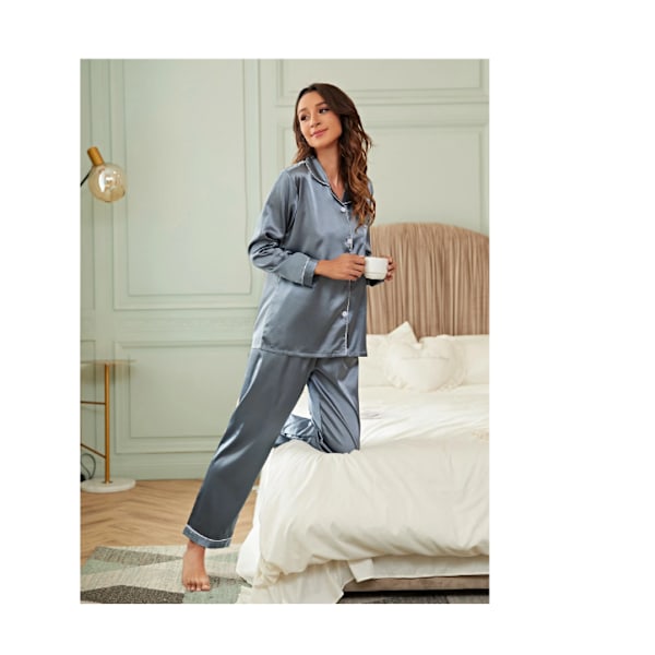 Contrast Binding Satin Pajama Set  44 (XL)