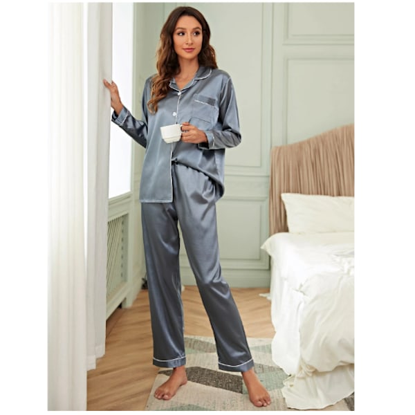 Contrast Binding Satin Pajama Set 40/42 (L)