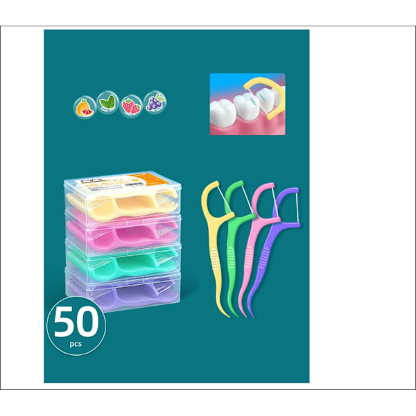 50pcs/Pack Portable Plastic Dental Floss Pick, Bow Shaped, Random Color,