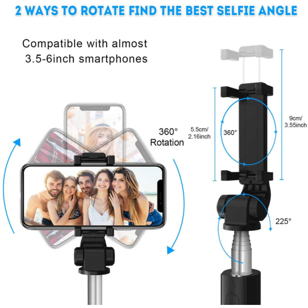 Bluetooth Selfie Stick med Fjärrkontroll 360 Rotation