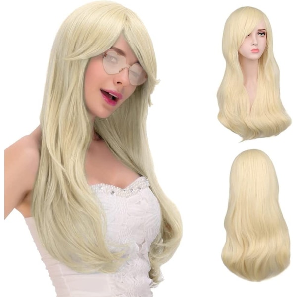 Långa vågiga blonda peruker för kvinnor, 3 - pack ljusblonda peruker Solglasögon och cap