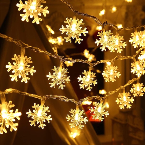 Christmas Snowflake String Lights, 6m 40 LED Snowflakes Light Chain för hemmet,